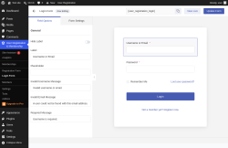 Page screenshot: User Registration & Membership &rarr; Login Form &rarr; Field Options