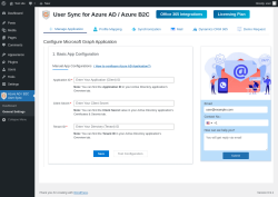 Page screenshot: Azure AD / B2C User Sync &rarr; General Settings