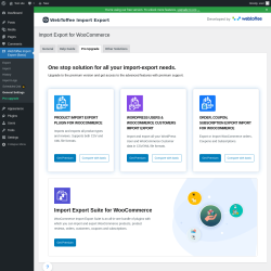 Page screenshot: WebToffee Import Export (Basic) &rarr; General Settings &rarr; Pro Upgrade
