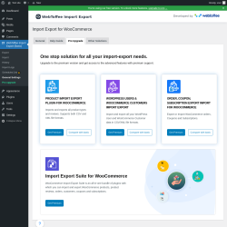 Page screenshot: WebToffee Import Export (Basic) &rarr; General Settings &rarr; Pro Upgrade