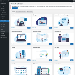 Page screenshot: UsersWP &rarr; Extensions