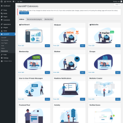 Page screenshot: UsersWP &rarr; Extensions