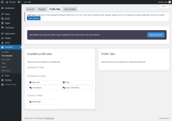 Page screenshot: UsersWP &rarr; Form Builder &rarr; Profile Tabs