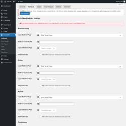 Page screenshot: UsersWP &rarr; Redirects