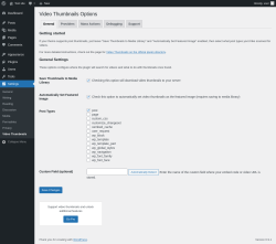 Page screenshot: Settings &rarr; Video Thumbnails