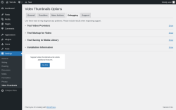 Page screenshot: Settings &rarr; Video Thumbnails &rarr; Debugging