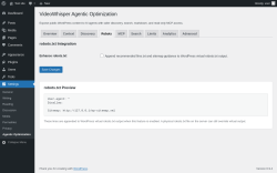 Page screenshot: Settings &rarr; Agentic Optimization &rarr; 
						Robots					