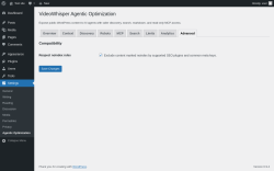 Page screenshot: Settings &rarr; Agentic Optimization &rarr; 
						Advanced					