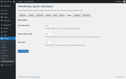 Page screenshot: Settings &rarr; Agentic Optimization &rarr; 
						Limits					