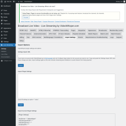 Page screenshot: Live Streaming &rarr; Import Settings