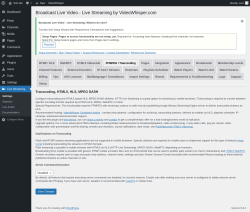 Page screenshot: Live Streaming → FFMPEG / Transcoding