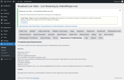 Page screenshot: Live Streaming → Requirements & Troubleshooting