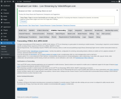 Page screenshot: Live Streaming → FFMPEG / Transcoding