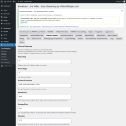 Page screenshot: Live Streaming → Channel Features