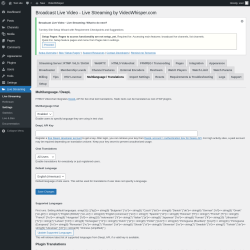 Page screenshot: Live Streaming → Multilanguage / Translations
