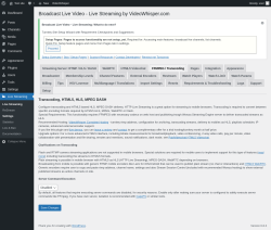 Page screenshot: Live Streaming → FFMPEG / Transcoding