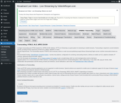Page screenshot: Live Streaming &rarr; FFMPEG / Transcoding