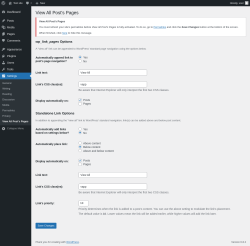 Page screenshot: Settings → View All Post’s Pages
