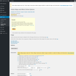 Page screenshot: Plugins  &rarr; Visitor Maps Options