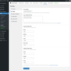 Page screenshot: Visual Portfolio &rarr; Settings &rarr; Images