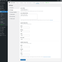 Page screenshot: Visual Portfolio &rarr; Settings &rarr; Images