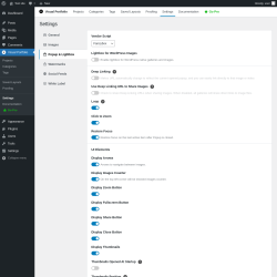 Page screenshot: Visual Portfolio &rarr; Settings &rarr; Popup & Lightbox