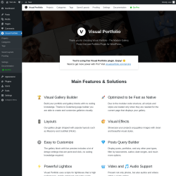 Page screenshot: Visual Portfolio Welcome Screen &lsaquo; Test site &mdash; WordPress