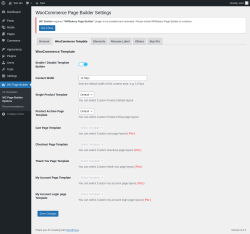 Page screenshot: WC Page Builder → WC Page Builder Options → WooCommerce Template
