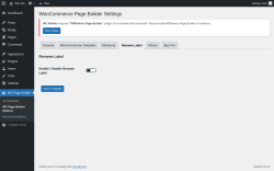 Page screenshot: WC Page Builder → WC Page Builder Options → Rename Label
