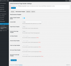 Page screenshot: WC Page Builder → WC Page Builder Options → WooCommerce Template