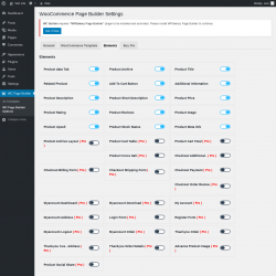 Page screenshot: WC Page Builder → WC Page Builder Options → Elements
