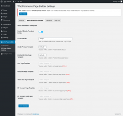Page screenshot: WC Page Builder → WC Page Builder Options → WooCommerce Template