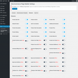 Page screenshot: WC Page Builder → WC Page Builder Options → Elements