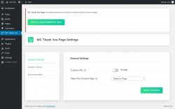 Page screenshot: WC Thank You ‹ Test site — WordPress