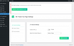 Page screenshot: WC Thank You ‹ Test site — WordPress