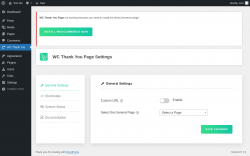 Page screenshot: WC Thank You ‹ Test site — WordPress