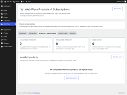 Page screenshot: Web Plura &rarr; Products & Subscriptions