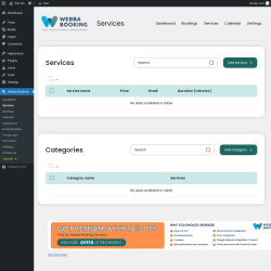 Page screenshot: Webba Booking → Services