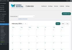Page screenshot: Webba Booking → Calendar