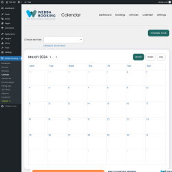 Page screenshot: Webba Booking → Calendar