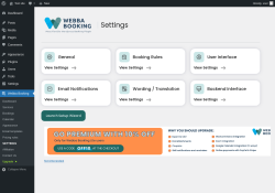 Page screenshot: Webba Booking → SETTINGS