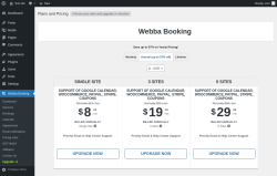 Page screenshot: Webba Booking → Upgrade  ➤