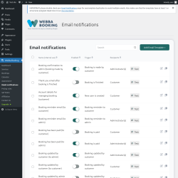 Page screenshot: Webba Booking → Email notifications