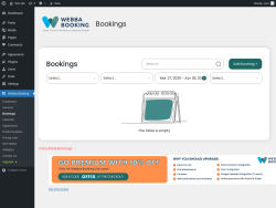 Page screenshot: Webba Booking → Bookings