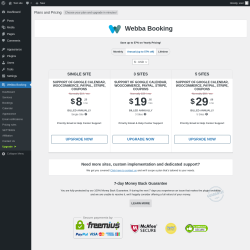 Page screenshot: Webba Booking → Upgrade  ➤