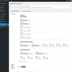 Page screenshot: WebHotelier Options → Form Customization Settings