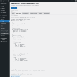 Page screenshot: Tools → Codestar Framework → Quick Start