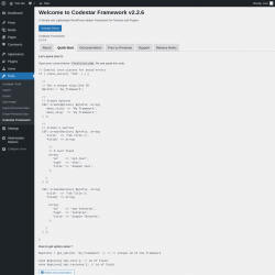 Page screenshot: Tools → Codestar Framework → Quick Start