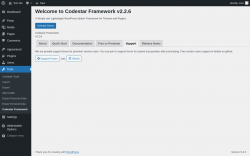 Page screenshot: Tools → Codestar Framework → Support