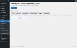 Page screenshot: Tools → Codestar Framework → Support